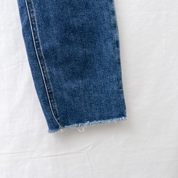 Mica Super Hi Rise Straight Leg Denim Jeans Mid-Wash Distressed Raw Hem Women 24 - Picture 11 of 16